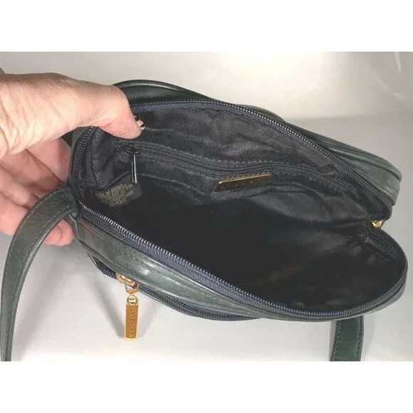 Vtg Anne Klein II Green Leather Crossbody Purse Bag Monogram Logo Korea Strap - Picture 9 of 10